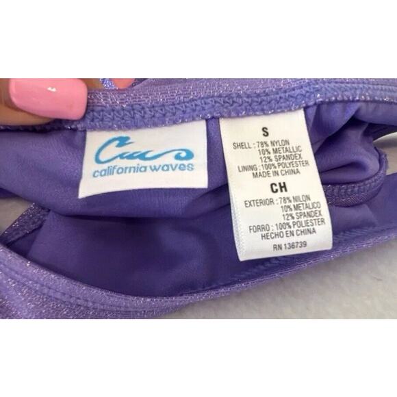 California Waves 2 Piece Bikini Small Purple‎ Sparkle Fabric Bandeau Top (f1) - Picture 7 of 7